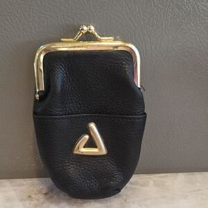 Black Leather Coin Purse with Gold Accents By Princess  Gardner